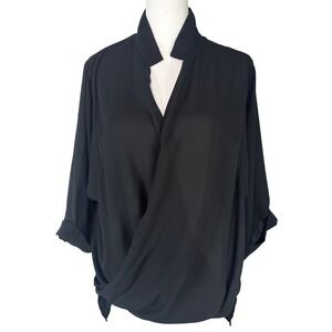 Alloy Apparel Black Faux Wrap Black Blouse|Shirt|Top Size Small